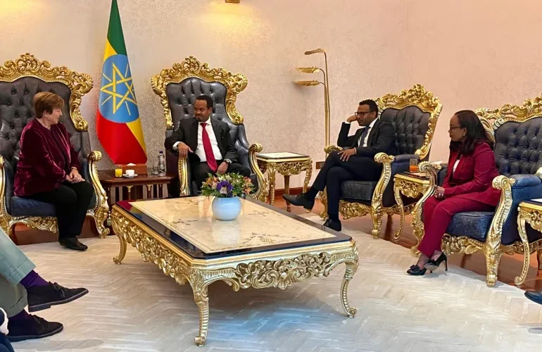 جانب من زيارة مديرة صندوق النقد الدولي كريستالينا جورجيفا لإثيوبيا (مواقع التواصل الاجتماعي)